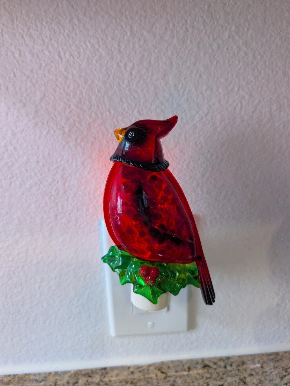 2-Christmas Acrylic Holiday Night Lights 5.5” Cardinal Holly & Street Lamp